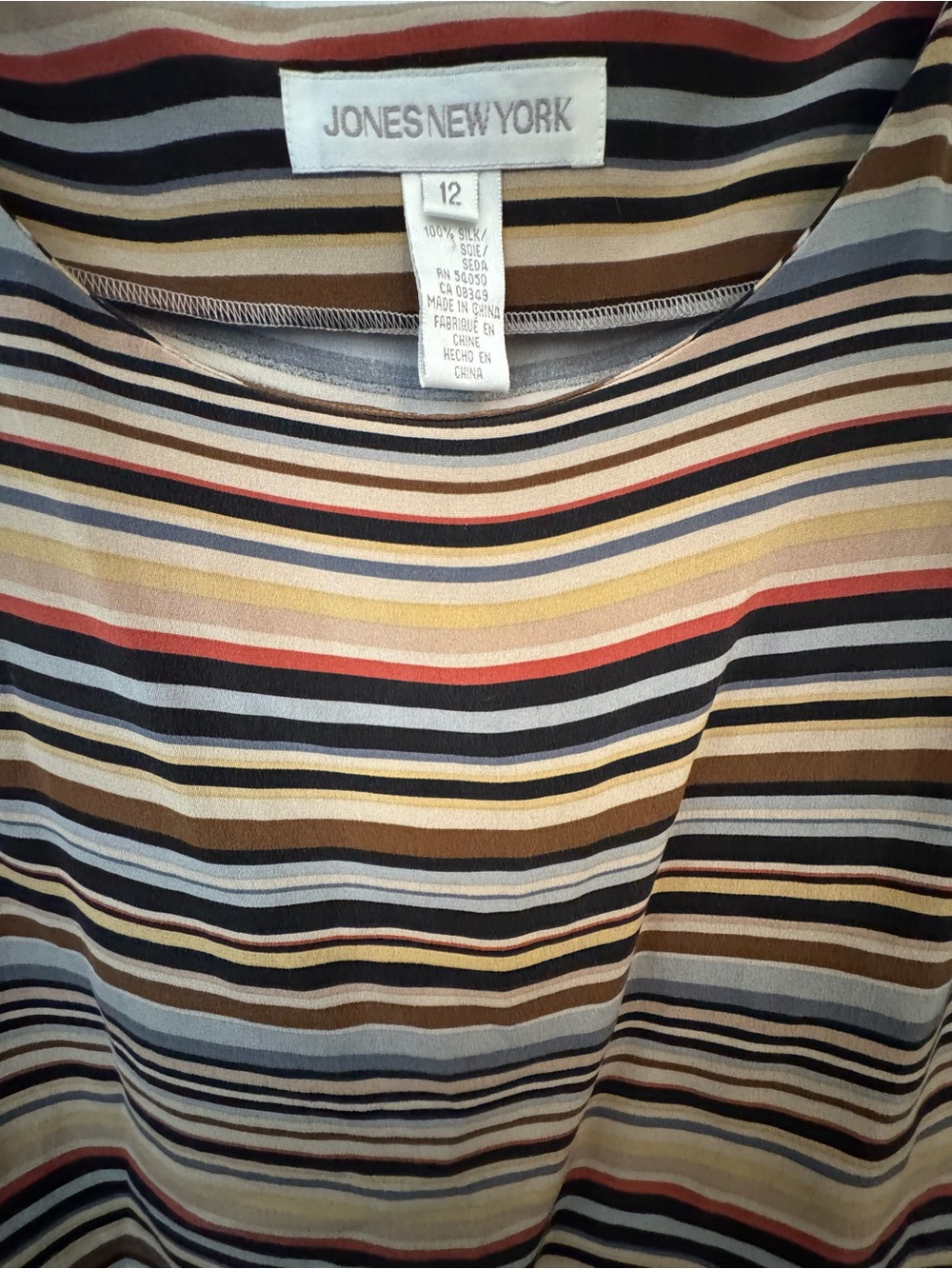 Vintage Jones New York Multi-Color Horizontal Stripe 100% Silk Shell Blouse Sz12 - Picture 3 of 10